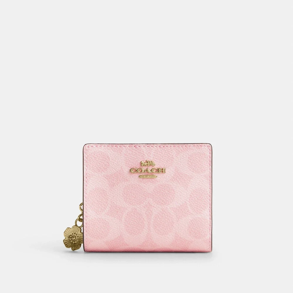 Coach Snap Wallet In Signature Canvas With Charm
